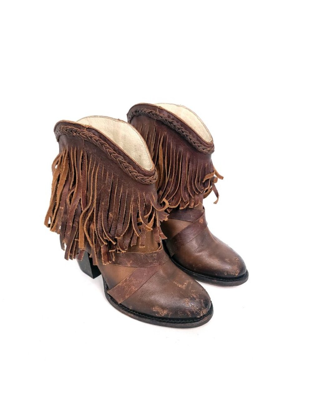 Freebird By Steven Tonto Distressed Brown Leather Fringe Western Boots Size 9